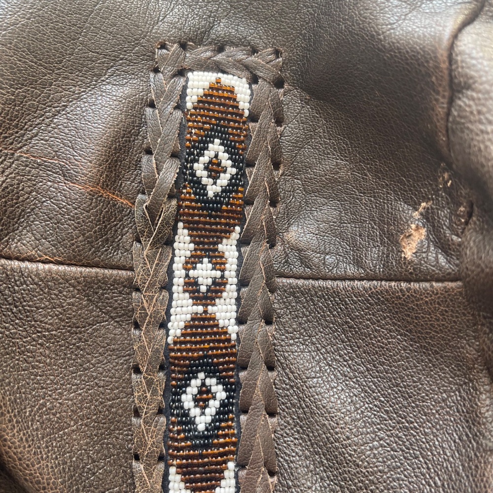 Vtg. Men's Leather Gallery Western Native Boho Lace-up Jacket Brown Beaded Rare - Picture 15 of 15